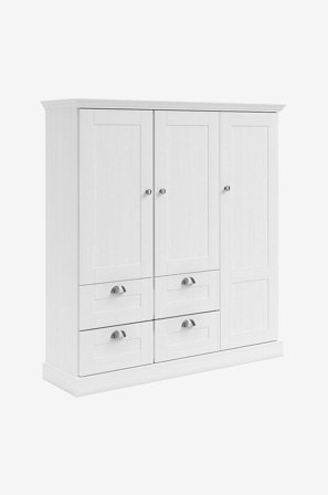 Loft24 - Motala Garderobeskab med 3 låger og 2 skuffer - Hvid - Garderobeskab - Fra Homeroom