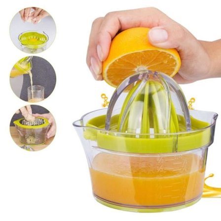 (plastik) JORMFTTE Citrus Juicer - 4-i-1 Manuel Appelsinpresser - Fødevaregodkendt ABS - Kompakt og Skridsikker