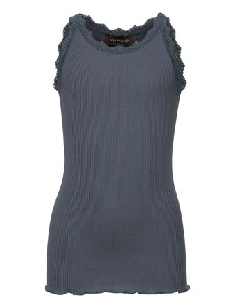 Silk Top Regular W/ Lace T-shirt Ærmeløs Blå Rosemunde Kids