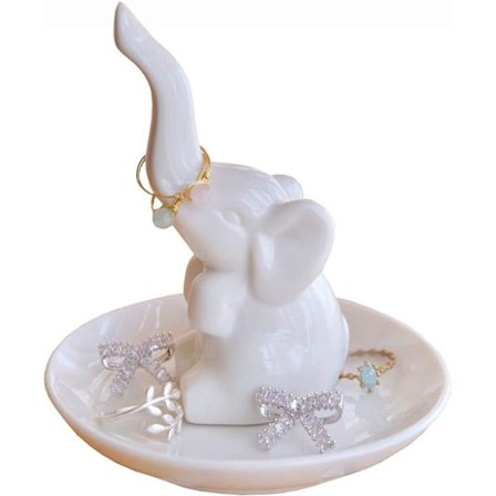 Elefantringhållare i aloe vera-kaktus, smyckeskrin för kattprydnadssaker, presenter, flamingo, elefant, katt, bulldogg-tema (vit elefant)