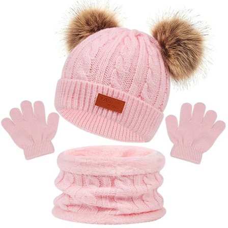 Baby Vinterhue Halsklæde Handsker Sæt Strikket Pelsbold Børne Beanie Baby Hat til Piger Drenge Tilbehør Spædbarn Bonnet Toddler Hat 1-5 År
