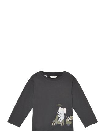 Printed Long Sleeve T-Shirt T-shirts Long-sleeved T-shirts Svart Mango*Betinget Tilbud