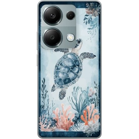 Yhteensopiva Puhelinkuori Xiaomi Redmi Note 13 Pro 4G Akvarellimaalaus merikilpikonna korallien ja meduusojen joukossa rauhallisessa sinisessä vedenal