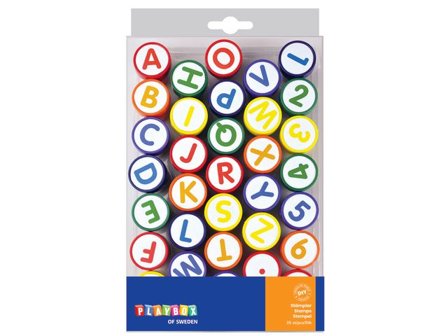 PLAYBOX Stämplar bokstäver och siffror 35 delar - Lyreco - Skola och förskola - Bild och form - Stämpelsatser