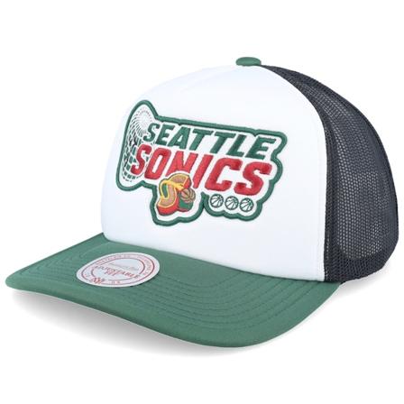 Mitchell & Ness - Seattle Supersonics Globe Hwc White/Black/Green Trucker Trucker White Cap - NBA @ Hatstore