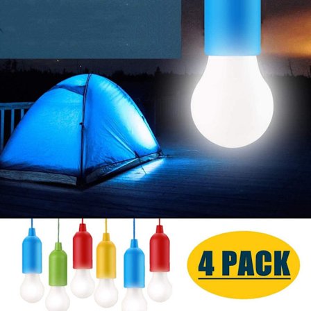 4 Pack 5W LED Traction Cord Light Bulb, Portable Led Bulb On A Rope Hanging Night