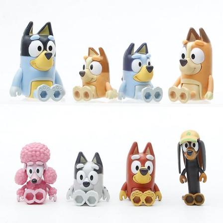 8 stk. Bluey Playtime Legetøj Anime Leddelt Bevægelig Actionfigur Model Gaver Figurer one size