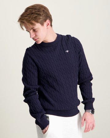 GANT Shield Cotton Cable Neck Sweater Blå Tröjor Kille - Kids Brand Store