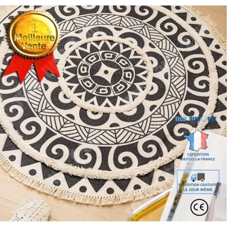 Rund matta - TD - Alternativ - Bomull och lin - 120 cm - Gul sammet - Bekväm