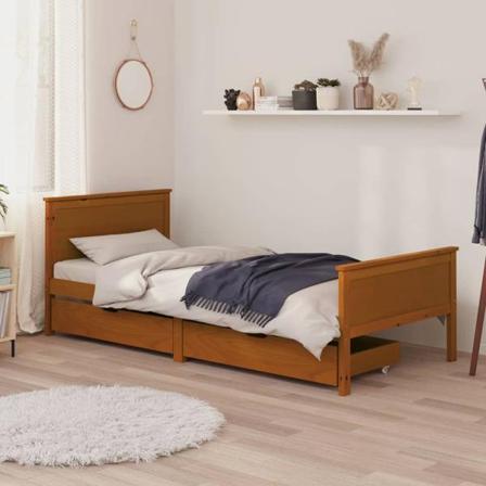 Vidaxl Sängram Med 2 Lådor Honungsbrun Massiv Furu 100x200 Cm Brun