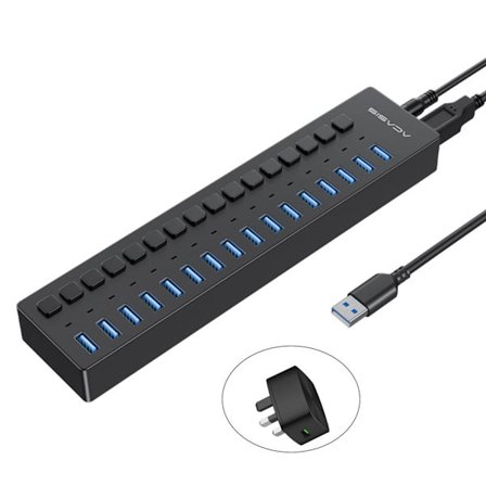 16-portars multifunktionell USB 3.0 12V 7.5A förlängningshubb för power Flexibla USB portar för USB enhet Tangentbord, mus