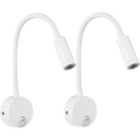 2 stk. LED Leselys Veggmontert Aluminium Sølvfarge, Skrivebordslampe Varmt Hvitt Lys Øyebeskyttelsesdesign, med Bryter [DB]