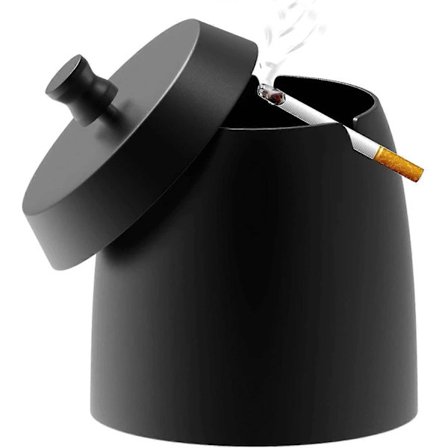 Rustfrit stål Askebæger til Indendørs/Udendørs med Låg. Vindtæt Askebæger til Terrasse, Kontor. Bærbare Borddekoration Askebægre til Ciga Sort