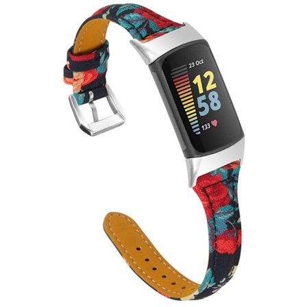 Fitbit Charge 5 slim aito nahkakellon hihna - Scarlet Kukkia