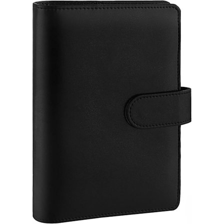 A6 PU Läder Anteckningsbok Ringpärm Påfyllningsbar 6-rings Pärm, Lösblad Personlig Planerare Pärm Omslag med Magnetspänne, Svart