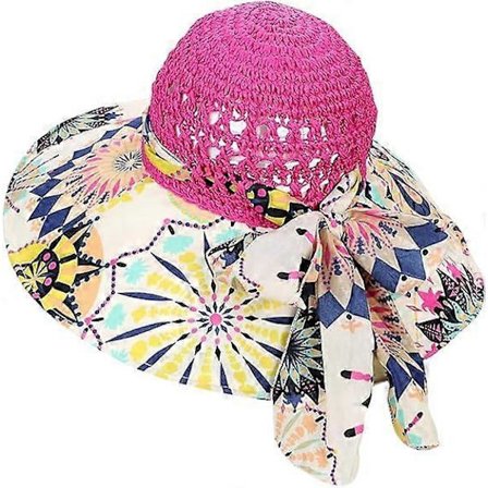 Farverig Dame Sommer Solhat UV Beskyttelse Strand Ferie Stråhat (Rose Pink)