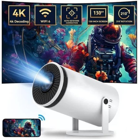 4K Smart Mini Projektor – Android 12, WiFi 6 & Bluetooth 5.2, 160 ANSI, 180° Roterbar, Auto Keystone