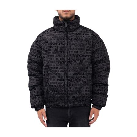 Versace Jeans Couture, Logo Flock Outwear Jacket Zwart, Heren, Maat:M