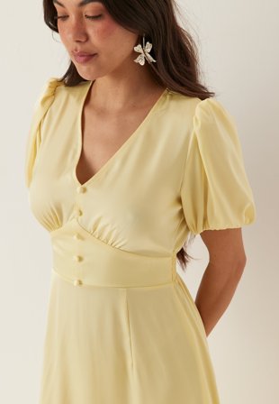 BUBBLEROOM - Satin Short Sleeve Maxi Dress - Yellow