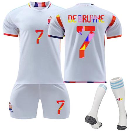22-23 Belgien Borta-vm T-shirt Fotbollsuniform För Vuxna Barn No.7 De Bruyne 22