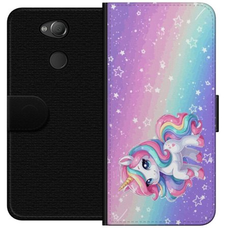 Kompatibel Tegnebogsetui til Sony Xperia XA2 Stitch i polaroidrammer med blå pasteltoner og søde udtryk i collager med hjerter