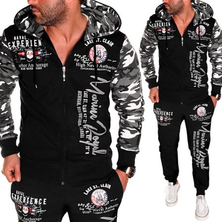 Jaylvis Herre Treningsdress Joggedress Sportswear Streetwear A.2254 Kamuflasje_Svart 6XL