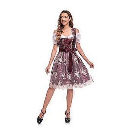 Clearlove Dirndl Dame Midi Kostyme Kjole 3-Delt Inkludert Dirndl Kjole Dirndl Forkle Dirndl Bluse for Oktoberfest, 50% Tilbud (46)
