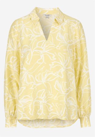 Cellbes of Sweden - Vævet bluse med brede ærmer i lysegul / mønstret til damer i størrelse 50/52