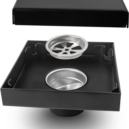 Dusj sluk, svart firkantet gulvsluk i rustfritt stål, usynlig design,