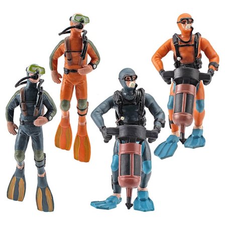 Realistisk Ocean Adventure Team Model Playset 4PCS Underwater Adventure Figur Model Legetøj Scuba Dykker Legetøjsfigurer Undersøisk Scene Kognitive 