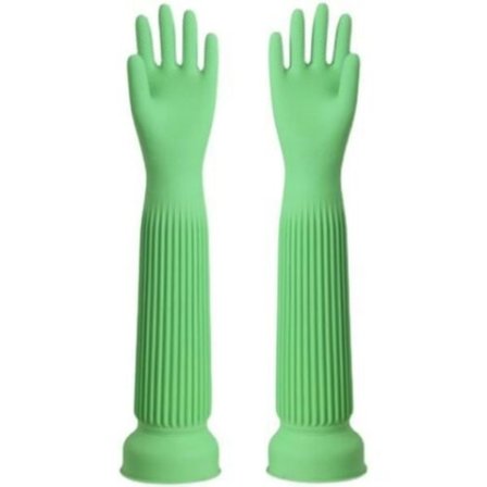 Lange vanntette latexgummhansker, gjenbrukbare hage- eller kjøkkenhansker 58 cm grønn[qb]