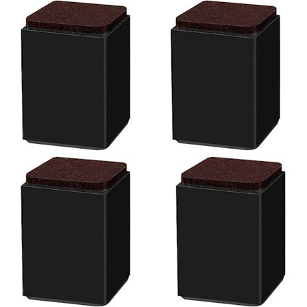 (Sort 10cm) 4 stk. Møbelstøtteben, Selvklæbende Kulstofstål Booster, Kvadrat 6x6cm, til Sofa, Seng, TV-skab, Skab Booster, Højde 5cm/1
