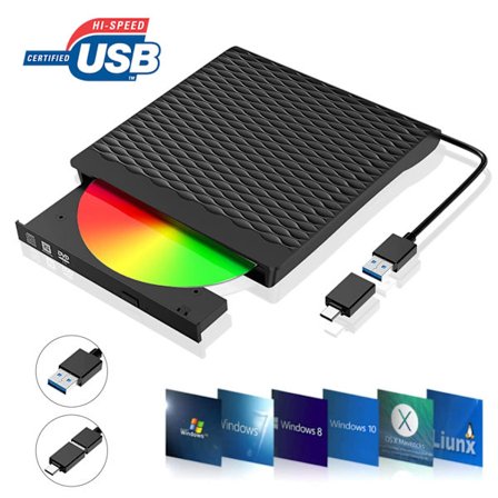 Ulkoinen DVD-asema, USB 3.0 Kannettava CD/DVD +/-RW-asema/DVD-soitin Windows 10/11 -kannettavalle PC:lle