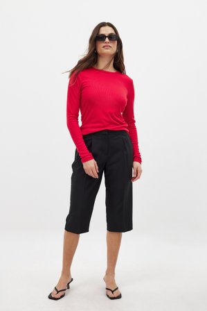 NA-KD Round Neck Rib Long Sleeve Top - Basic toppe - Rød - XL (EU 46)