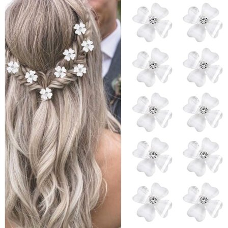 10 st Mini vita blommor strass hårklämmor, små dekorationer bröllopshårklämmor, mini blomma hårklämmor, hårfläta dekorationer för söta tjejer