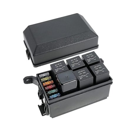 12V Säkrings- och reläbox-kit med 6-spårs reläblock och ATC/bladssäkring med metallpinne Spade Te
