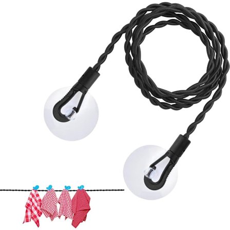 Udendørs tørresnor med kroge og sugekopper, udtrækkelig, egnet til camping og rejser, 3 meter (sort).