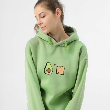 IC KEEVICI söt avokado vegansk bröd tecknad huvtröja för kvinnor - grön