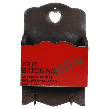 Posthylle i tre med nøkkelholder, veggoppbevaring, kreativ hjemmeinnredning med krok, rød