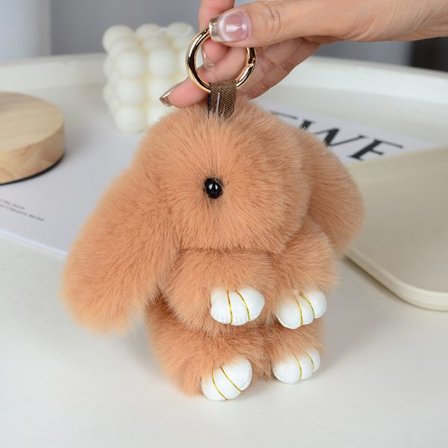 Yndig Pels Kanin Fluffy Kanin Plys Legetøj Nøglering Taske Charm Vedhæng Nøglering 18c