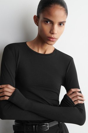 COS Women's Top In Cotone A Maniche Lunghe in Nero