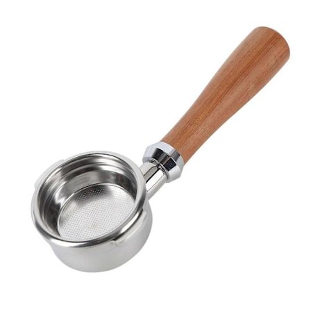 Bottenlöst Kaffe Portafilter Typ D Rostfritt Stål 338g Trähandtag