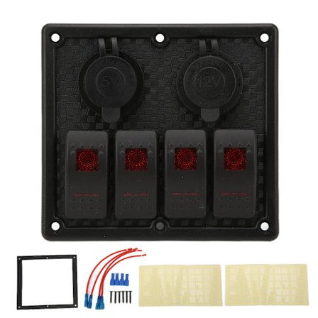 4-gang vippebryterpanel LED vanntett dobbel USB-ladingspورت 12‐24V DC 4.8A for bobiler, yachter - rød