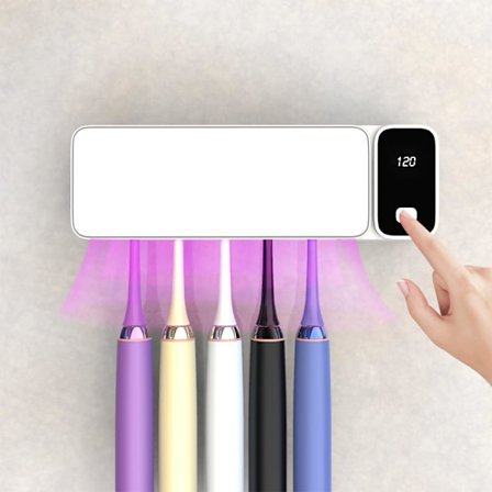 Hammasharjateline puhdistuksella ja kuivaustoiminnolla, 2 ajoitusasetusta ja 5 hammasharjan paikkaa, hammasharjateline kylpyhuoneisiin, manuaalisille 