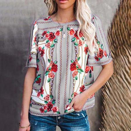 Dam Kortärmad T-shirt Flroal Print Toppar