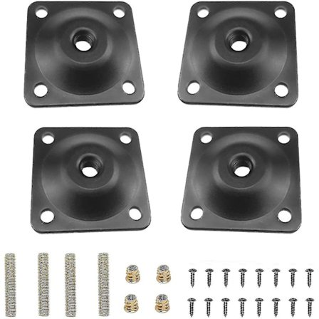 4 stk. Fodmonterings Plader, Sorte Møbelfod Monterings Plader