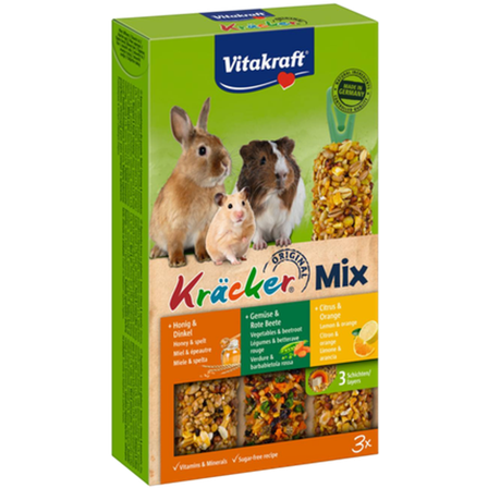 Vitakraft - Kjeks Trio-Mix sitrus/grønnsaker/honning 3-pk. - Smådyr - Godbiter og gnagestenger - Frøstenger og Kräcker - ZOO.no