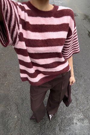 Erica Kvam x NA-KD gestreifter Pullover mit kurzen Ärmeln - Pullover - Stripe - S (EU 34-36)
