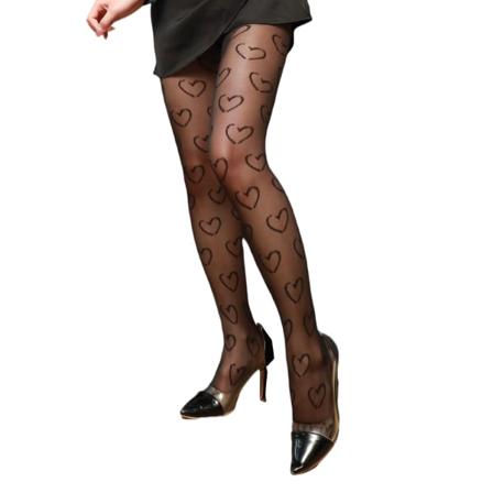 Kvinder Sexet ultratynde gennemsigtig sort strømpebukser Vintage Empty Love Heart jacquardmønster tatoveringstights Stretchy leggings