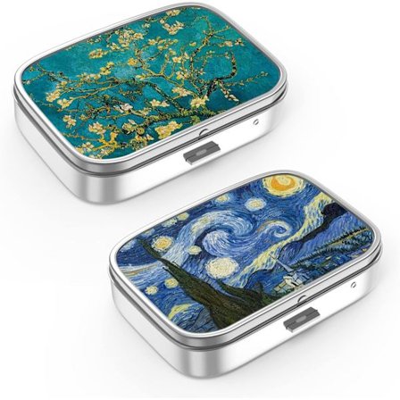 Pillerirasia, 2 lokeroa, lääkepillerirasia, kannettava pillerirasia taskuun tai käsilaukkuun, koristeellinen metallinen lääkepillerirasia